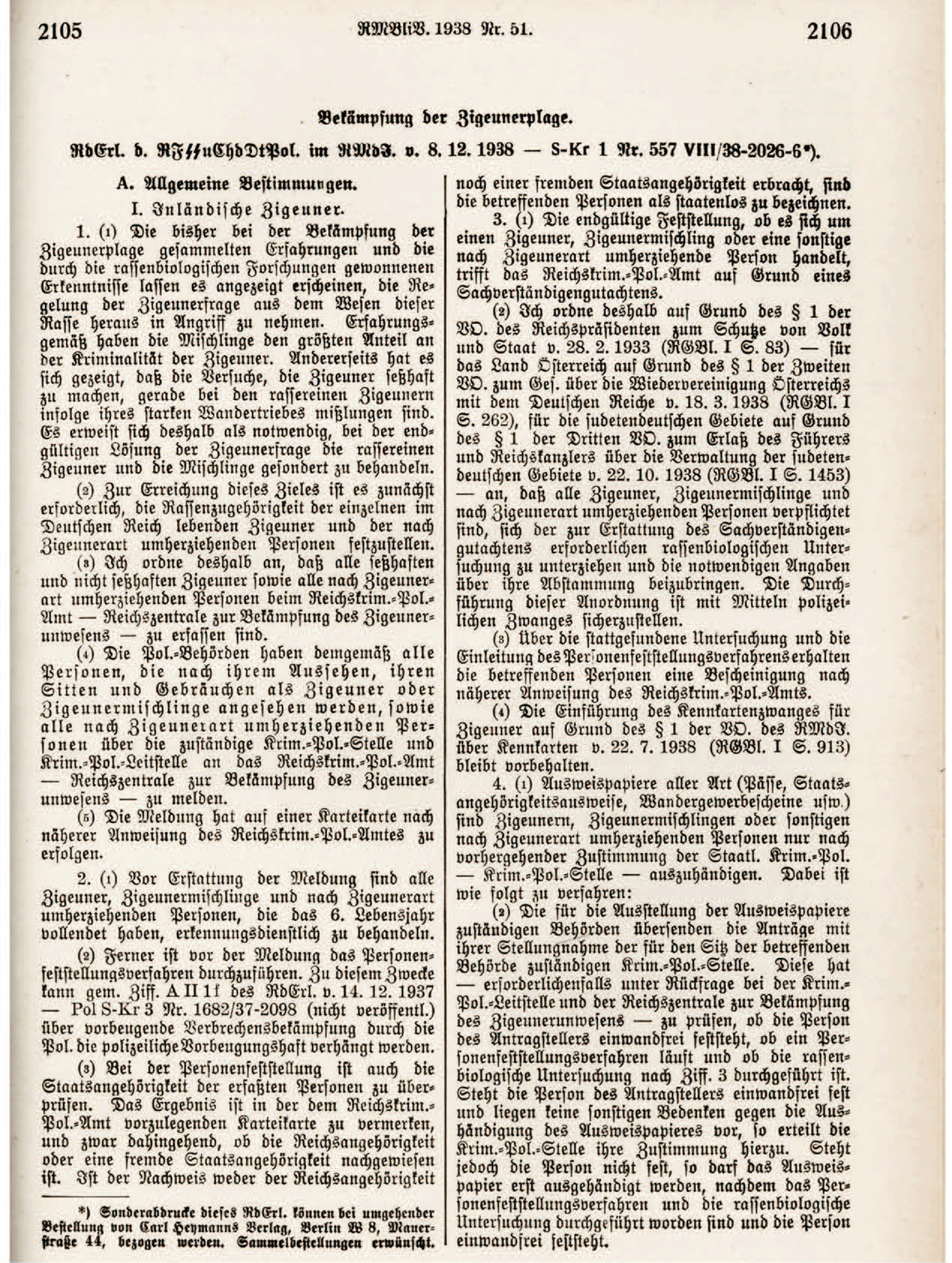 Himmler Erlass 1938